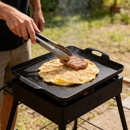 Cast Iron Square Griddle Pan, 13" x 11.5" Flat Top Griddle Plate, 11.5" Cooking Surface for Gas Stove, Camp Stove and Grill
