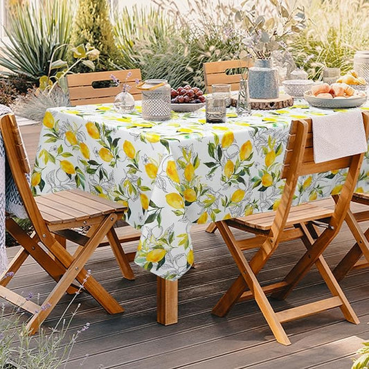 Outdoor Tablecloth with Umbrella Hole Lemon Print Outdoor Table Cover, Windproof & Easy Install Patio Tablecloth for Picnic, Garden, Backyard & Summer Parties 60 x 102 in
