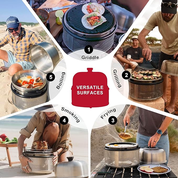 COBB Stainless Steel Smokeless Portable Table Top Charcoal Grill with Griddle Pan, 10 in 1 BBQ Grill for Camping, Boats & Rv, Outdoor Kitchen In A Box (Accessories Included)