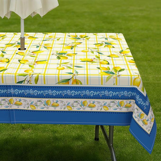 Outdoor Tablecloth with Umbrella Hole Elegant Zipper Patio Table Cloth for Outdoor Patio Garden Yard Decor
