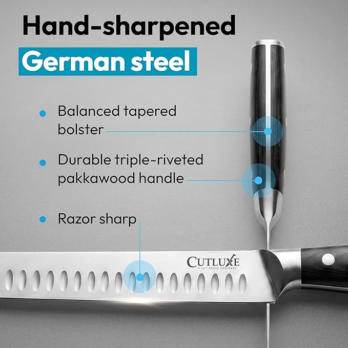 Cutluxe 2-Piece Carving Knife Set for BBQ & Brisket – Razor-Sharp German Steel – 12" Slicing & 6" Boning Knife for Meat Cutting, Sheaths Included, Full Tang & Ergonomic Handles – Artisan Series
