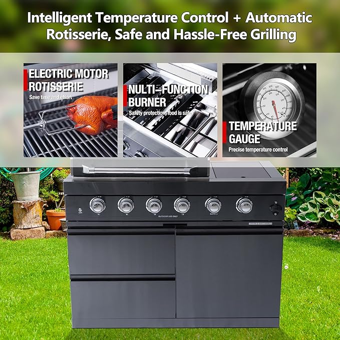 Outdoor Kitchen Island, 84.6 Inch 72000 BTU Propane Gas Grill Combination With Refrigerator and Sink, Outdoor Stainless Steel Barbecue Bar, Propane Grill, for Patios, Gardens, Parties