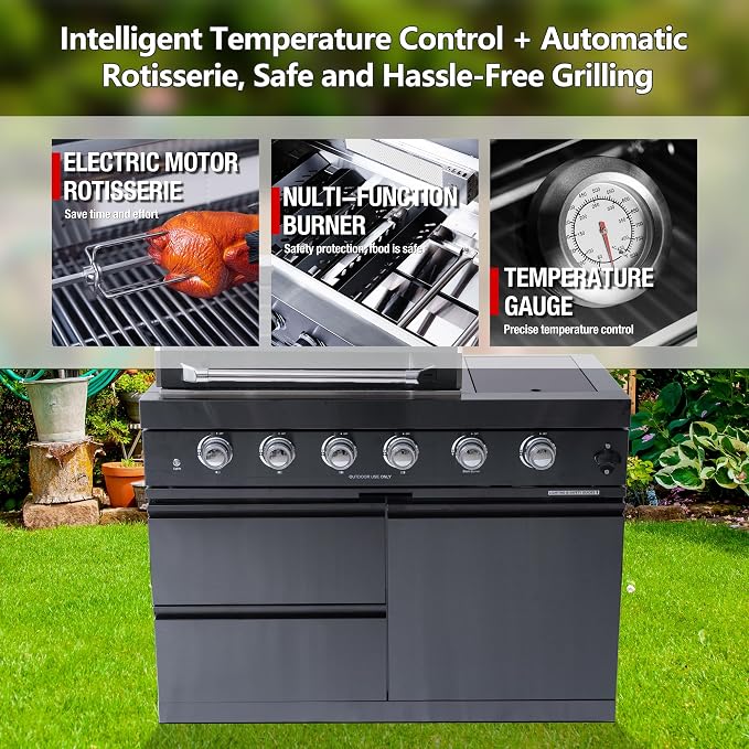 98.4 Inch Outdoor Kitchen Island, 72000 BTU Gas Grill Combination With Refrigerator and Sink, Outdoor Stainless Steel Barbecue Bar, Natural Gas Barbecue Grill for Patios, Gardens, Parties