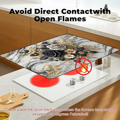 Heat-Resistant Glass Stove Top Cover with Anti-Slip Rubber Coating – 28.5x20.5 Inch Electric Stove Protector, Scratch-Resistant, Expands Counter Space, Stylish Kitchen Decor