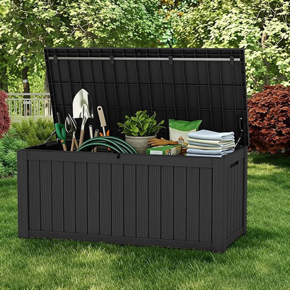 Pepe Tee Waterproof Resin Deck Box, Outdoor Storage Bin for Patio Furniture Cushions, All-Weather Garden Organizer & Seating Bench, Black