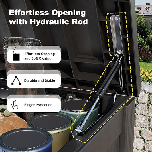 ROJIK 180 Gallon Deck Box Outdoor, Waterproof Outdoor Storage Boxes with Lids, Outside Resin Lockable Storage Box for Patio Cushions, Garden Tools(Black)