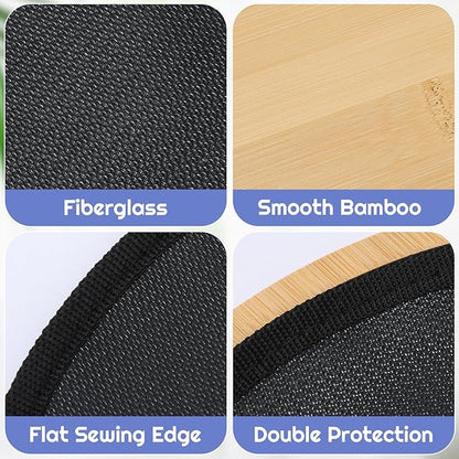 2 Pcs Tabletop Fire Pit Mat Set 10" Heat Resistant Mats Round Wooden Bamboo Tray with Fireproof Pad for Indoor Outdoor Winter Stoves to Protect Countertop and Table (12inch)