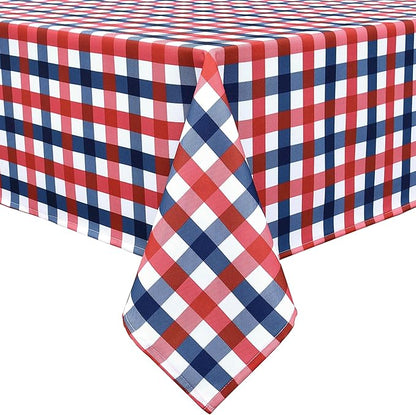 4th of July Checkered Tablecloth Fabric - Rectangle 58x84 Inch Classic Gingham Patriotic Party Table Cloth for Indoor/Outdoor Use - Independence Day Memorial Day Washable Table Cover