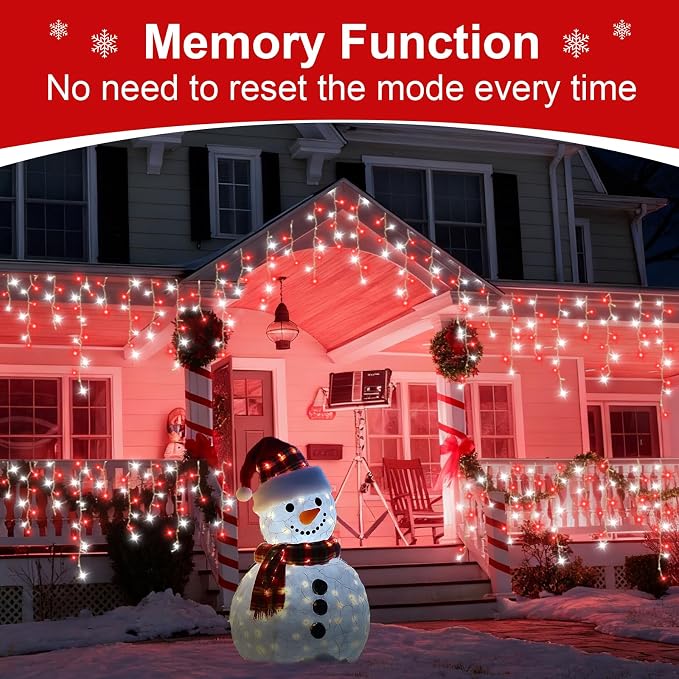 QITONG Red and White Icicle Lights for Outside, 66ft 800 LED String Light with 8 Modes, Clear Wire Connectable Icicle Christmas Lights Indoor Plug in