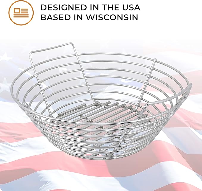 Kick Ash Basket Stainless Steel Charcoal Ash Basket, Fits Big Green Egg Grill, Large - Designed in Wisconsin