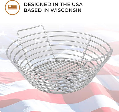 Kick Ash Basket Stainless Steel Charcoal Ash Basket, Fits Big Green Egg Grill, Large - Designed in Wisconsin