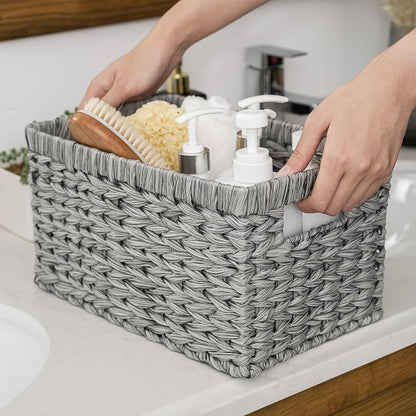GRANNY SAYS Wicker Baskets with Handles - Gray Storage Baskets (2-Pack) for Organizing Cabinet, Coffee Table