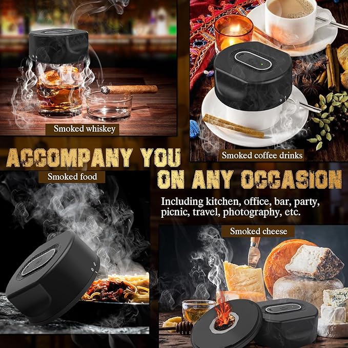 Electric Whiskey Smoker Kit – No Butane Needed with Built-in Ignition, Rechargeable Cocktail Smoker for Drinks, 6 Wood Chips, Gift for Men, Dad, Husband, Old Fashioned Bourbon Lovers