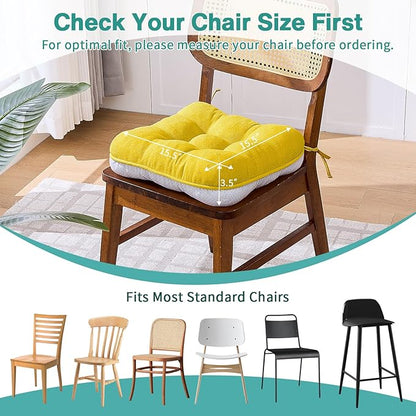 BETU Chair Cushions for Dining Chairs Set of 4,3.5" Thick Kitchen Table Chair Pads with Ties,Non Slip Backing and Covers, Seat Cushion for Dining Room,Bar,Patio Chairs,15.5"X15.5"X3.5",Gold