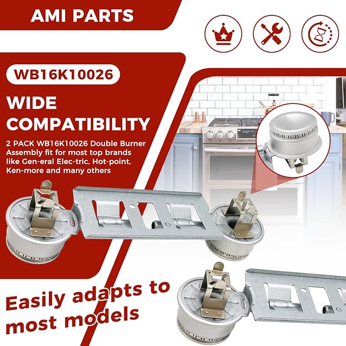 Double Burner Assembly WB16K10026 WB29K17 Double Stove Top Double Surface Burner Kit Replacement Compatible with General Electric Hot.point Gas Stove Range Assembly(2pack) by AMI PARTS | Double Stove Top, Double Surface Burner Kit Replacement, Compatib...