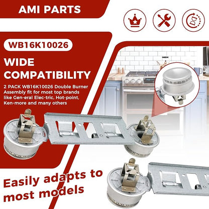 Double Burner Assembly WB16K10026 WB29K17 Double Stove Top Double Surface Burner Kit Replacement Compatible with General Electric Hot.point Gas Stove Range Assembly(2pack) by AMI PARTS | Double Stove Top, Double Surface Burner Kit Replacement, Compatib...