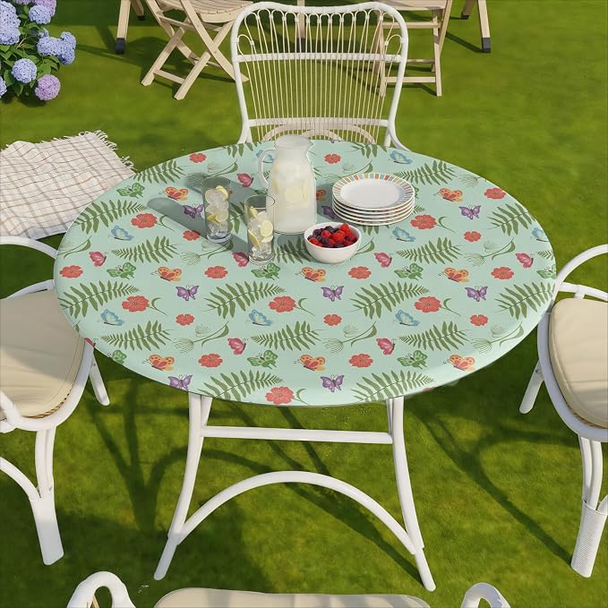 opstellen Fitted Round Tablecloth Waterproof Table Cloth Vinyl Indoor Outdoor Circle Coffee Cover for 36-44" Tables Dining Kitchen Home Gear Gifts Summer Fall Patio Picnic Camping Vacation Supplies