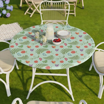 opstellen Fitted Round Tablecloth Waterproof Table Cloth Vinyl Indoor Outdoor Circle Coffee Cover for 36-44" Tables Dining Kitchen Home Gear Gifts Summer Fall Patio Picnic Camping Vacation Supplies