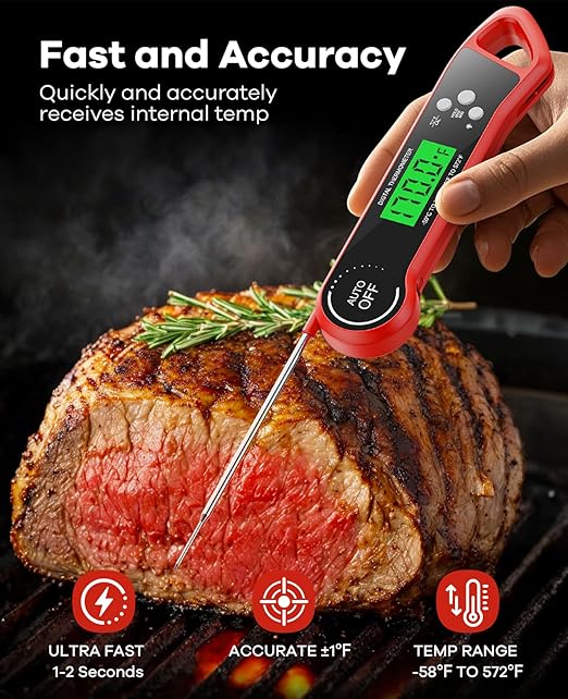 SILVLF Meat Thermometer Digital, Instant Read Thermometer with Backlight, Calibration & Hold Function, Waterproof Food Thermometer for Kitchen and Outside, BBQ,Turkey, Candy, Liquids, Beef