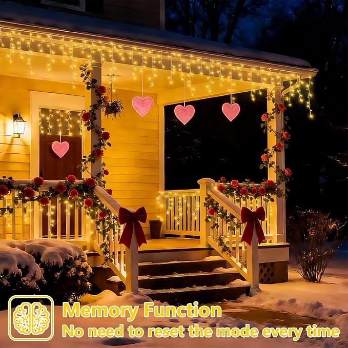 YEGUO 66ft 800 LED Icicle Lights Outdoor, 160 Drops Icicle Christmas Light Connectable, 8 Modes Warm White Xmas Icicle Lights with Memory Timer