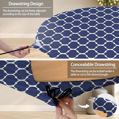 opstellen Fitted Round Tableclothes Drawstring Water Proof Table Cloth Polyester Indoor Outdoor Circular Covers for 45-54in Table Household Organization Gifts Patio Picnic Camping Festival Gadgets
