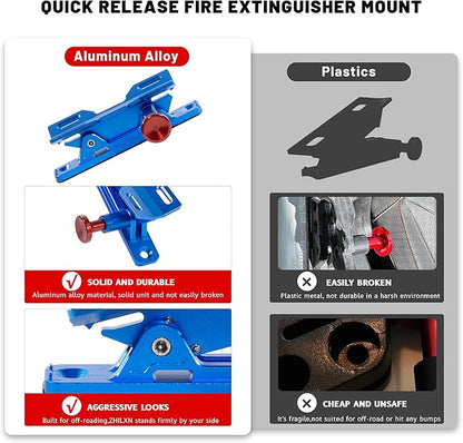Quick Release Car Fire Extinguisher Mount – Blue Adjustable Aluminum Roll Bar Bracket Compatible with Jeep Wrangler (TJ/JK/JL/JKU), UTVs (Polaris RZR, Ranger, Can-Am X3), Trucks & Off-Road Vehicles
