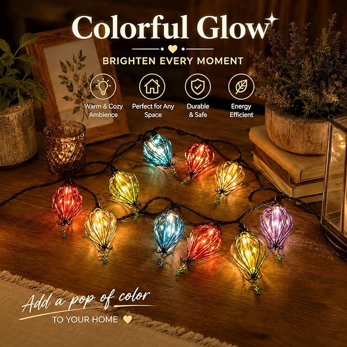 Vigdur Multicolor Flower String Lights, Decorative String Lights Plug in with 10 Bulbs Connectable, Indoor Outdoor Patio Light for Party Wedding Bedroom Bistro Cottagecore Decor