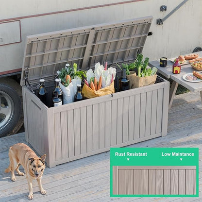 PatioZen 175 Gallon Large Deck Box,Resin Outdoor Storage Box with Lockable for Patio Furniture, Garden Tools Waterproof Outside Storage Box, Grey