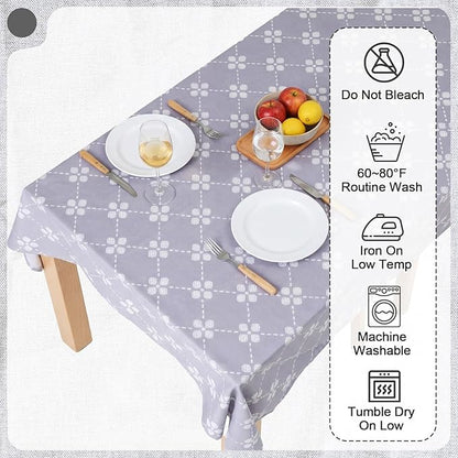 7 Pcs Gray Floral Tablecloth and Chair Covers Set Waterproof Vintage Farmhouse Rectangular Table Cover with Stretch Chair Slipcovers for Dining Room Patio Parties