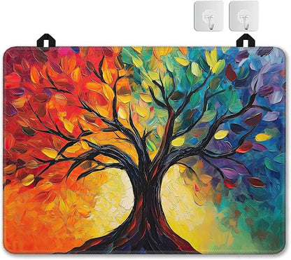 Tree of Life Glass Top Stove Cover Protector,Modern Colorful Tree Heat Resistant Stove Top Cover, Large Size Range Covers for Electric Stove Countertop Mat, 28 x 20 Inch