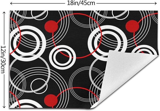 Black Red Placemats Set of 4, Geometric Linen Dining Table Mat | Washable Heat Resistant Place Mats For Kitchen Dining Holiday Party Home Decor 12"x18"