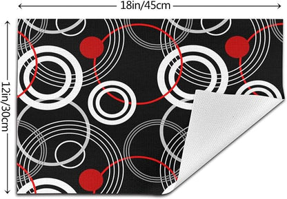 Black Red Placemats Set of 4, Geometric Linen Dining Table Mat | Washable Heat Resistant Place Mats For Kitchen Dining Holiday Party Home Decor 12"x18"