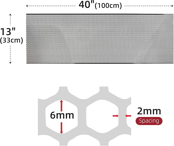 AggAuto Universal 40"x13" Car Grill Mesh Honeycomb 6mm Spacing 2mm Black | Aluminum Alloy Automotive Grille Insert Bumper, One of the Most Multifunctional Shape Grids 100x33cm
