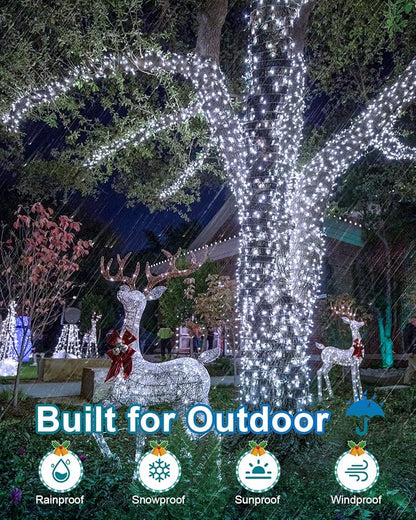 552FT 1400 LED Christmas Lights, Extra Long Outdoor String Lights Waterproof, Timer & Memory, 8 Modes Dimmable Plug in Fairy for Outside Tree Wedding Patry Cool White