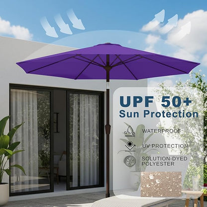 9ft Patio Umbrella with Push Button Tilt and Crank,Outdoor Market Table Umbrella UV Protection 8 Sturdy Ribs for Backyard,Garden,Pool,Deck(Dark Purple)