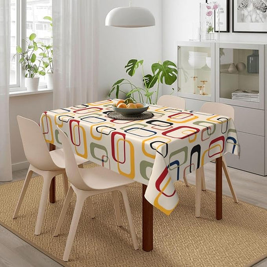 Mid Century Modern Retro Tablecloth for Dining Room Kitchen Birthday Party Decorations, Rectangular 54"x72" Oil-Proof Waterproof Vintage Decorative Table Cover