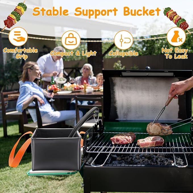 Grill Brush Water Bucket, Collapsible Dunk Tank Grill Brush Bristle Free for Barbecue Cleaner Tank for Steam Grill Brush Cleaning (Orange)