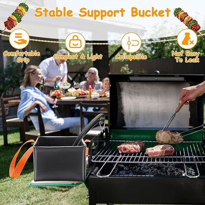 Grill Brush Water Bucket, Collapsible Dunk Tank Grill Brush Bristle Free for Barbecue Cleaner Tank for Steam Grill Brush Cleaning (Orange)