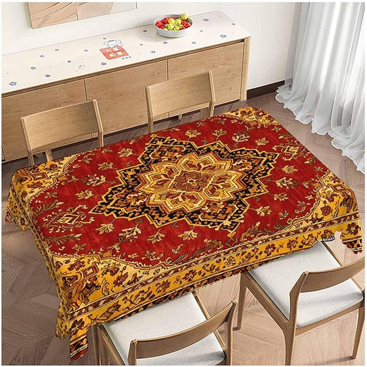 Rug Dinner Tablecloth Table Cover, Geometric Bohemian Style Carpet Rug 52x70 Inch Table Cloth Dust-Proof Table Cover Protector for Home Restaurant Picnic Camping BBQ Coffee, Red