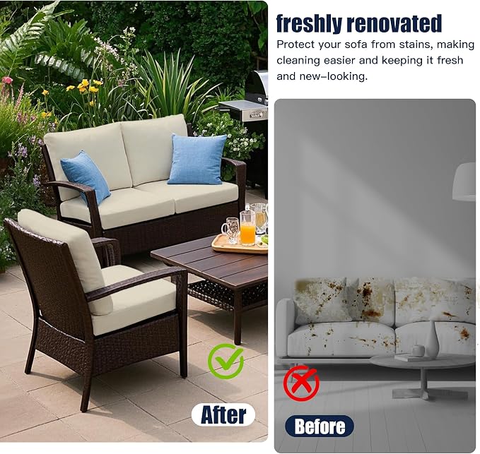 Outdoor Cushion & Pillow Cover Set, 8 Seat Covers + 4 Pillow Covers | Stretch Fit, Replacement, Washable and Reusable Furniture Protectors, Fits most patio furniture cushion covers, Cover Only