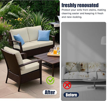 Outdoor Cushion & Pillow Cover Set, 8 Seat Covers + 4 Pillow Covers | Stretch Fit, Replacement, Washable and Reusable Furniture Protectors, Fits most patio furniture cushion covers, Cover Only