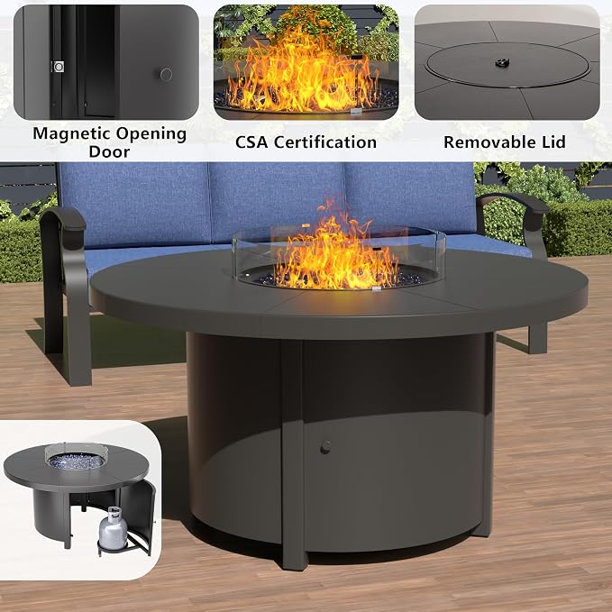 ALAULM Aluminum Patio Furniture Set with Coffee Table Rectangular, 5-seat Outdoor Sectional Furniture w/2 Swivel Chairs, Patio Conversation Set for Porch, Backyard,Blue