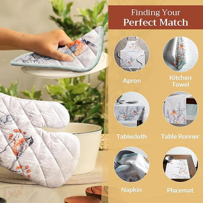 Maison d' Hermine Pot Holders Set 100% Cotton Heat Resistant Potholders 8" x 8" Hot Pads with Loop for Thanksgiving Christmas Decorations Baking Handling Hot Pans (Pack of 2, Whitish Shabby Chique)