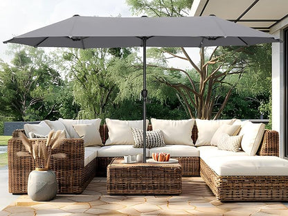 PHI VILLA 13ft Large Patio Umbrellas, Double-Sided Outdoor Market Rectangle Umbrella for Outside, Light Gray