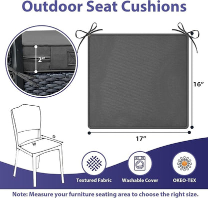IPYNBAP Outdoor Chair Cushions Set of 4 -Waterproof Outdoor Seat Cushions for Patio Furniture, Patio Chair Cushion with Handle and Ties, Out Door Chair Pads,17x16x2-Square, Dark Grey