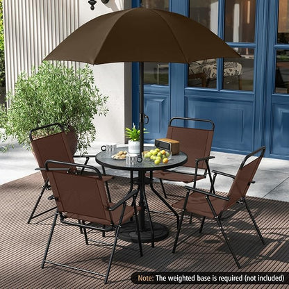 Tangkula 6 Pieces Folding Patio Dining Set, 4 Chairs and 31.5 inches Round Table, Patio Umbrella Included, for Indoor Outdoor Poolside or Balcony (Brown)