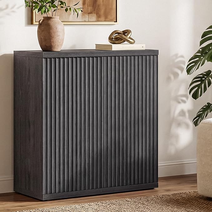 SICOTAS Buffet Cabinet with Storage Accent Sideboard Modern Credenza with Doors & Shelves Fluted Media Console Mid Century Coffee Bar Table for Living Room Kitchen Dining Room Hallway