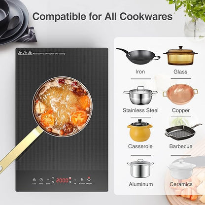 Electric Cooktop, ANHANE 1800W Portable Stove Top, 12" Infrared Single Burner Hot Plate for Cooking, Countertop Ceramic Radiant Cooker with Timer & Child Lock, All Cookware Compatible for RV/Dorm