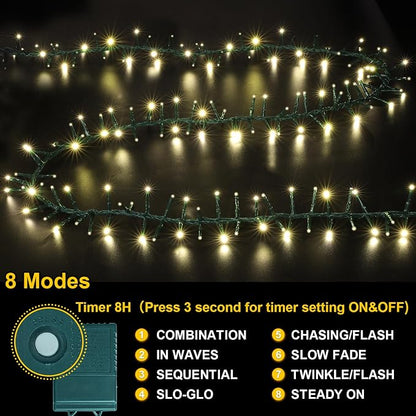 500 LED String Lights - Outdoor, 46ft, 500LED, Warm White, Plug-in Twinkle Fairy Lights with 11 Modes, Bedroom, Christmas