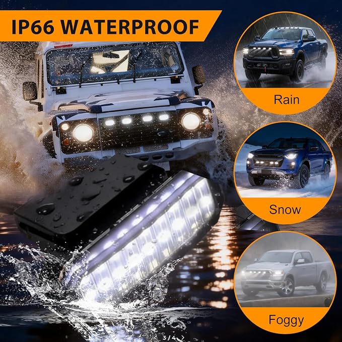 4PCS White Grille Lights LED，Universal Clip-On Car Front,IP66 Smoked Lens,Compatible with Dodge Ram 1500,Jeep Wrangler,Ford F150,Toyota Tacoma